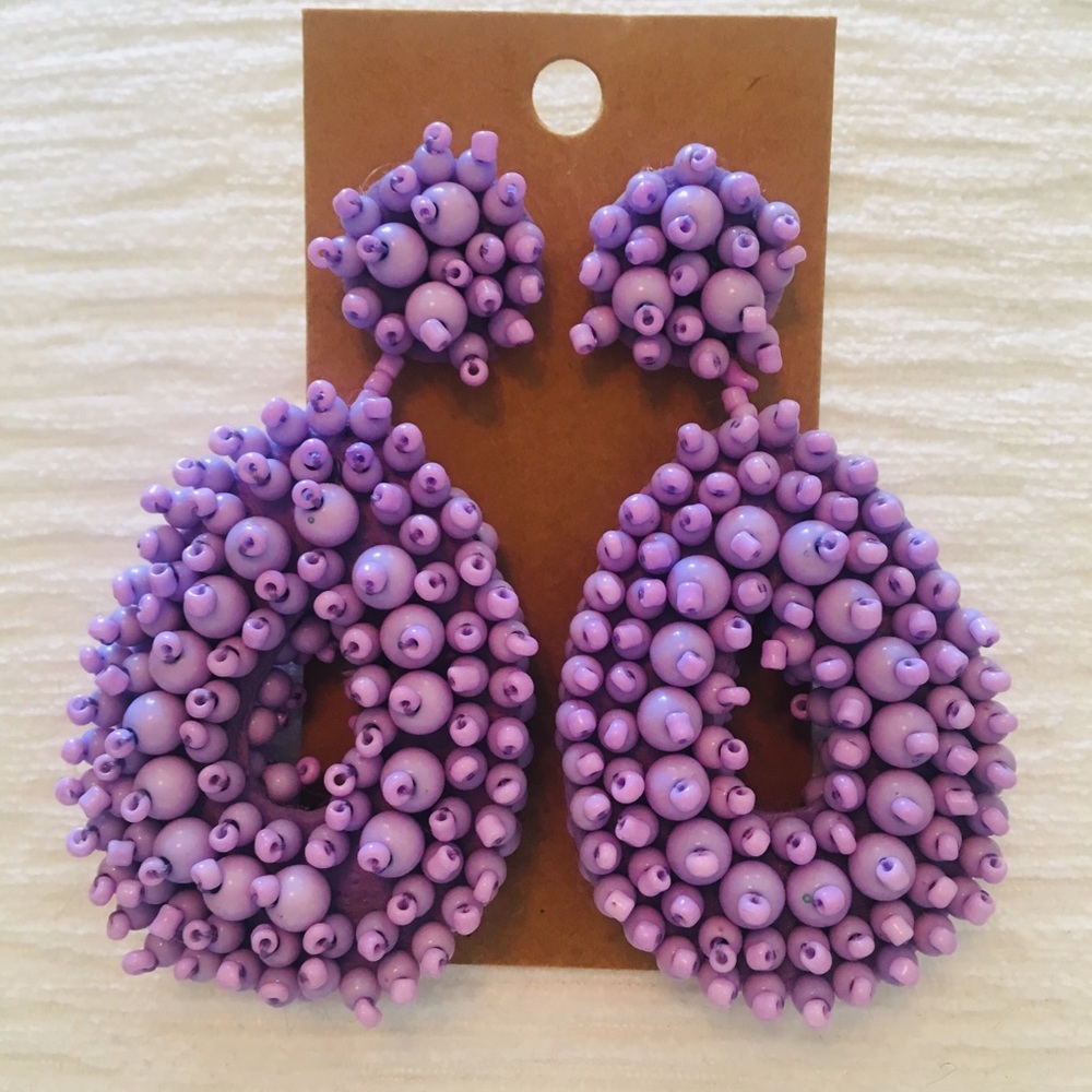 Purple beaded drop earrings
